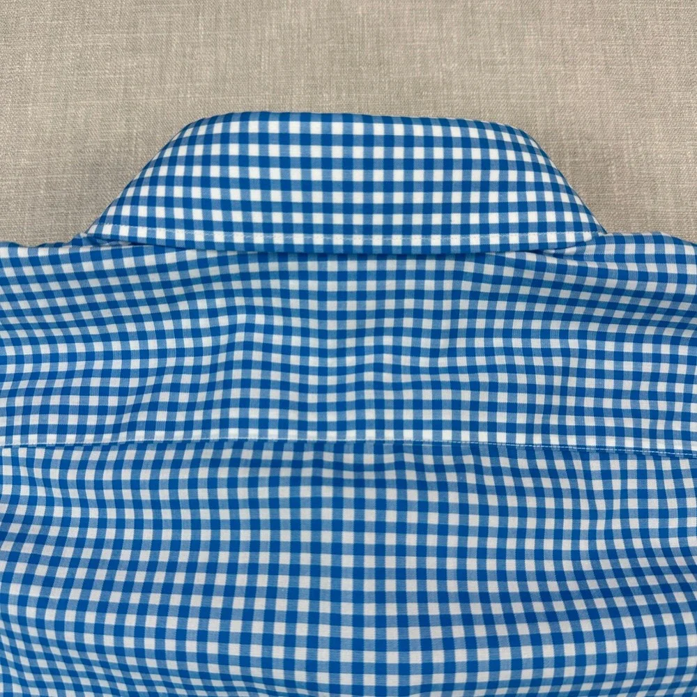 Banana Republic Shirt Mens M Blue White Gingham Grant Fit Non Iron Long Sleeve